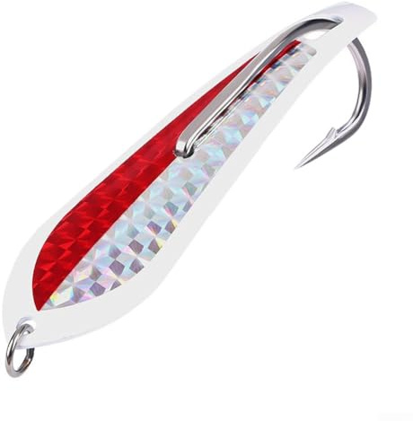 Señuelo para pesca de pesca de mar profundo hecho de metal con diseño de escamas de peces 3D para atrapar atún y mar para lobo en aguas 38,7 g de peso (rojo plateado)