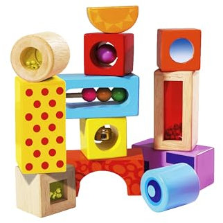 Eichhorn Klangbausteine 12 bunte Holzbausteine die Geräusche machen, für Kinder und Babys ab 12 Monaten, Holzspielzeug 100002240 Meerkleurig