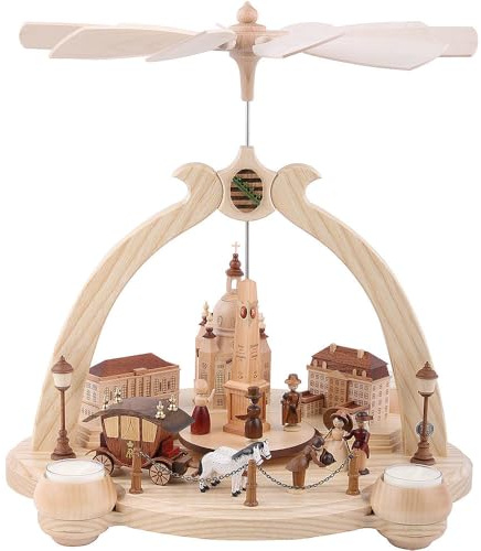 Müller Pyramide de Noël Vieille Ville de Dresde, 1 étage, Hauteur 35 cm, Naturel, Erzgebirge Originale de Muller Seiffen