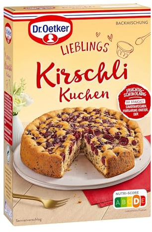 Dr. Oetker Kirschli Kuchen, 8 x 435 g, Backmischung für Rührkuchen mit Kirschen & Schokoladenflocken, fruchtig-schokoladiger Rührkuchen, gelingsicheres Backen