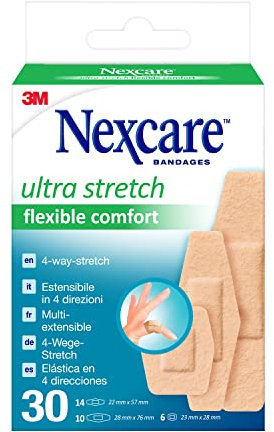 Nexcare Ultra Stretch Flexible Comfort Foam Pflaster, Verschiedene Größen, 30 Stück, Atmungsaktive und Wasserfeste Pflaster für Wunden, Kratzer, Erste-Hilfe-Kit