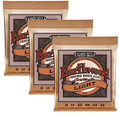Ernie Ball Earthwood Light Phosphor Bronze Acoustic Guitar Strings 3-pack, 11-52 Gauge (P03448)