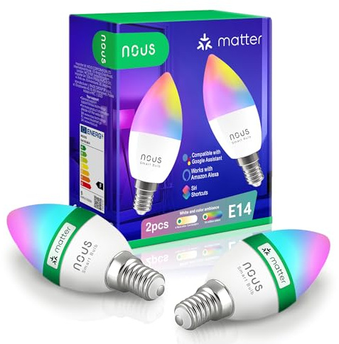 NOUS P4 Smarte WLAN Glühbirne E14, RGB LED, Alexa kompatibel, 16M Farben, 9W, 25.000h Lebensdauer