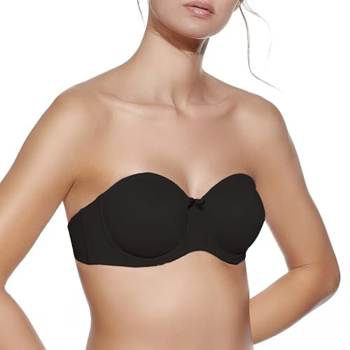 Selene, Reggiseno Donna a Fascia Senza Imbottitura, con Ferretto e Interno in Silicone, Spalline Inseribili, Collezione Joanna, Colore Nero, Taglia 6C