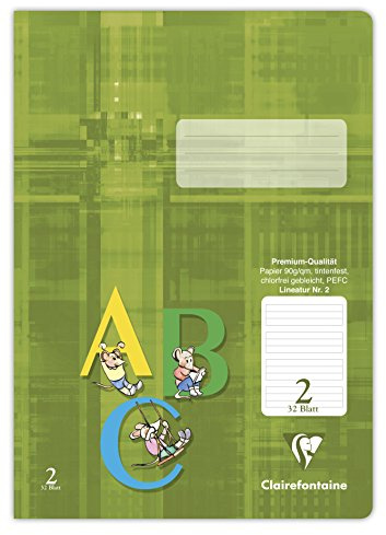 Clairefontaine 331602C - Schulheft DIN A4, 32 Blatt, 90g, Lineatur 2 liniert für 2. Schuljahr, Khaki, 1 Stück