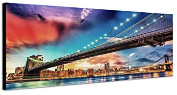 Keilrahmenbild Wandbild 150x50cm New York Manhattan Skyline Brücke Abendlicht