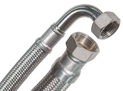 SFX® Flexschlauch 50cm Panzerschlauch 1/2 Zoll ÜM x 1/2 Zoll ÜM mit 90°Bogen Edelstahlgeflecht Wasserschlauch Wasserleitung Trinkwasserschlauch 500mm