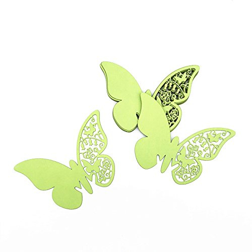 ElecMotive 100 PCS Segnaposto Segnabicchiere Farfalla Carta Segnatavolo per Feste Matrimonio/Adesiv da Parete Decorazioni (Verde Chiaro)
