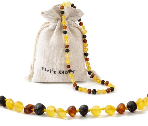 Cici's Story Collier Ambre(Unisex)(Multicolor Raw) - 28cm - 100% Plus Haute Qualite Certifie l'Ambre la Baltique Authentique Collier