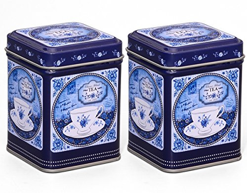 tea4chill 2 Stk Teedosen für losen Tee 50g, Gewürzdosen, Classic Blend, Metall, eckig mit Stülpdeckel, 60 x 60 x 80mm (LxBxH)