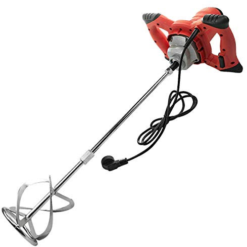RUYIKA Cement Mixer, 2100W Electric Plaster Paddle Mixer Mortar Paint Stirrer Whisk, 6 Variable Speeds, UK Plug, Ideal for Mixing Feed, Plaster, Paint, Cement, Mortar etc (Red)