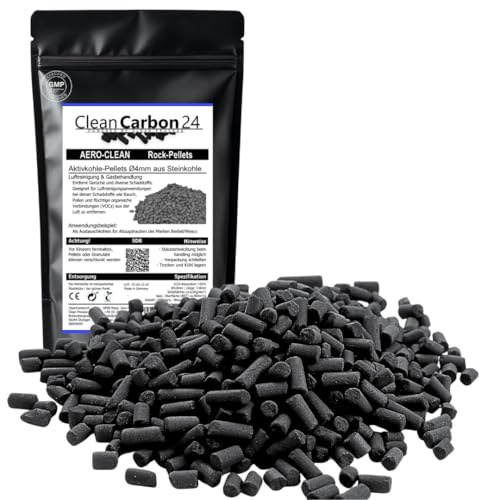 Clean Carbon 24 AERO-CLEAN pellets charbon actif Ø 4 mm, 5 L | 2,5 kg | Pellets de charbon actif Ø 4 mm contre les odeurs – lit stable et régulier pour filtres d’air rechargeables