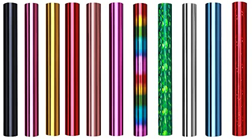 11-pack 5 m x 15 cm överföringsark, 498 cm x 15 cm metallisk varietspaket Glimmer varm folierulle värmeaktiverad folie glimmer folie överföringsark för het folieplatta scrapbooking brevpress prägling kort hantverk