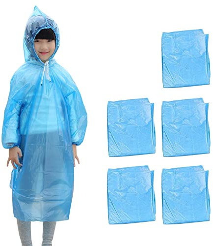 Bseical 5 Stück Einweg Wasserdichter Regenmantel,Erwachsene Kinder Wasserdicht Regenponcho Hooded,Regenüberzug,Wandern Camping Notfall Regenponcho,Unisex Portable Regencape,Reise,Camping
