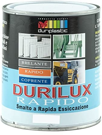 DURIPLASTIC Durilux Smalto Sintetico Rapida Essiccazione per Applicazioni Ambiente Esterno e Interno per Proteggere Ferro e Metalli (Litri 0,750, Bianco Ral 9010)