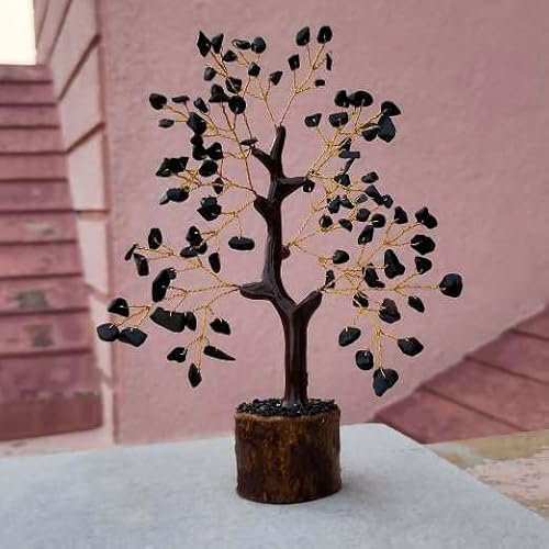 Black Tourmaline Chakra Tree - Mini Gemstone Tree - Healing Crystals Tree of Life - Real Crystals Money Tree - Office Decor - Feng Shui Crystal Decor - Gemstones and Crystals Gem Tree