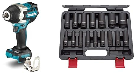 Makita DTW700Z Schlagschrauber 18 V (ohne Akku und Ladegerät), Blau & US PRO B1340 Kraft-Schlagschrauber-Nüsse 1/2 10-32 mm Schlagnuss-Satz, 16 Stück