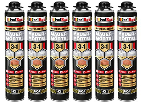 Isolbau Mortier de maçonnerie 6 x 750 ml pour pistolet mousse de montage 3 en 1 mortier polyuréthane