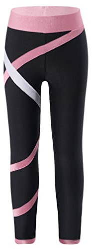 iiniim Leggings para Niña Pantalón Rayas Patinaje Artístico Pantalones Danza Mallas Largos Pantalones de Ballet Danza Gimnasia Ropa Deportiva Leggins A Rosa 7-8 años