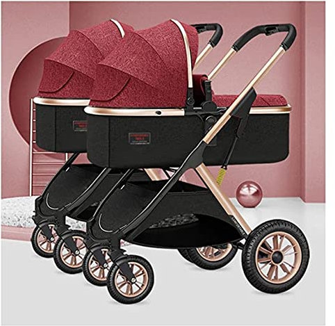 Doppel-Kinderwagen, Tandem-Kinderwagen, 2-Sitzer, umkehrbarer Stubenwagen for Zwillinge, Kinderwagen, Zwillinge, gemütlicher kompakter Zwillings-Kinderwagen, faltbarer Kinderwagen mit 5-Punkt-Gurt (C