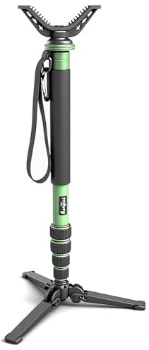 HUNTPAL Soporte de pistola de tiro para rifle de caza, trípode de ballesta con base inclinable y giratoria horizontalmente, soporte de aluminio portátil de 21 a 65 pulgadas con cabezal giratorio de