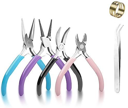 Fousenuk 4 stycken tångset, 10 cm, spetstång, sidoskärare, smycketång, trådskärare, rundtängsats, smyckestillverkningsverktyg för smyckestillverkning och smycken reparation