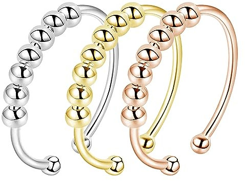 LENTQIUTT 3 Pcs Anti-Stress-Ring Anti-Angst-Ring-Set Damen-Anti-Stress-Ring Fingerspitzen-Ring Unisex Verstellbarer Fingerspitzen-Ring Damen Herren (3 Farben)