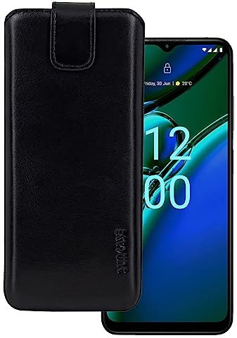 Suncase ECHT Ledertasche Leder Etui *Slim-Edition* kompatibel mit Nokia G42 5G Hülle (mit Rückzugsfunktion und Magnetverschluss) in schwarz
