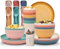 PIXESTT 61 Pièces Vaisselle Camping, Un Ensemble D'Ensemble De Pique-Nique Contient 61 Vaisselle, 6 Couleurs De Kit Pique Nique Conviennent Aux Repas En Famille, Aux Pique-Niques Et Au Camping.