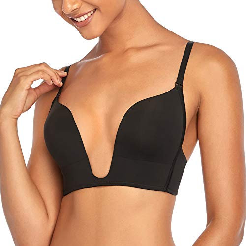 DotVol Dam djup V-ringad push up bh konvertibel bygellös multiway BH, svart, 75B