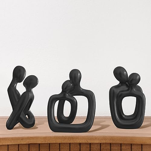 3pcs Home Decor Black Statues Modern Resin Couple Sculptures,Art Action Figurines Ornaments For Living Room coffee table Office Bookshelf decorations Collectible Accents Gifts