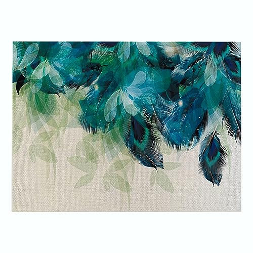 Salvamanteles Individuales Plumas Azules Salvamanteles Individuales Mesa Juego de 2 manteles Individuales Lavables Antimanchas Antideslizante Resistente Al Calor bajoplatos Lino 45x30cm