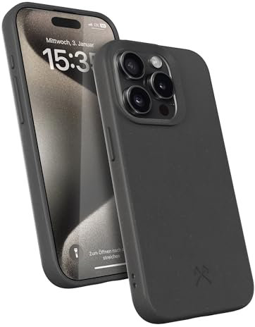 Woodcessories - Bio Case, Handyhülle kompatibel mit iPhone 15 Pro Max Hülle schwarz- Nachhaltig aus Pflanzen