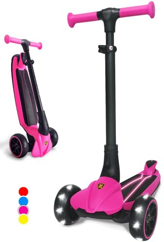 Kicknroll Kinderroller 3-6 Jahre | Faltbar, 4 Höhenverstellbar, LED Räder Leuchtend, Dreirad Tretroller, Lenk Scooter