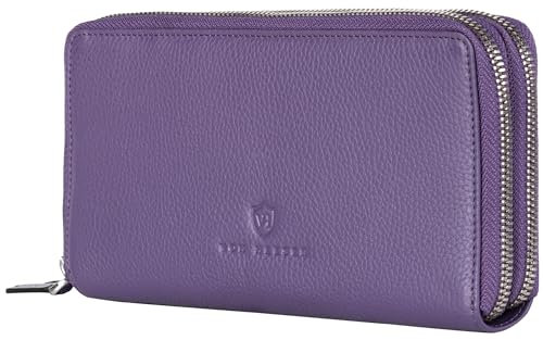 VON HEESEN Leder Geldbörse mit RFID-Schutz - Portemonnaie für Damen & Herren aus echtem Leder - Wallet mit Münzfach - Geldbeutel für Frauen und Männer in Violet