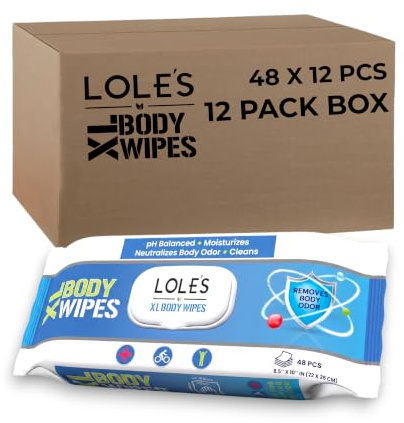 LOLE'S XL Body Wipes for Adults, No Shower Body Wash Wet Wipes, 12pk x 48