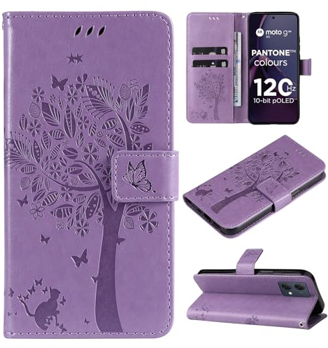 Zicgxin Funda para Motorola Moto G84 5G con Tapa | Carcasa Libro Árbol | Magnético, Tarjetas + Soporte (Gato-Morado)