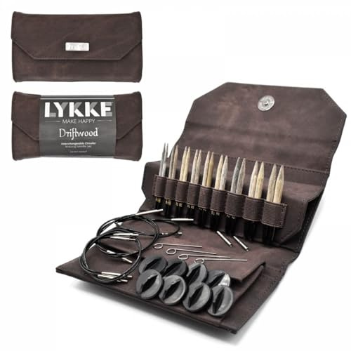 Lykke Austauschbare Stricknadeln, 8,9 cm, Treibholz, Holznadeln, Stricknadel-Set Kakao-Denim-Effekt