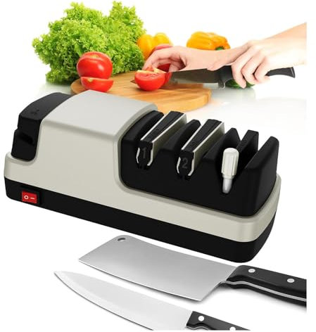 Affilacoltelli Professionale Elettrico, 4 in 1 Acciaino Professionale, Con Abrasivi Diamantati Al 100% E Guide Angolari Di Precisione Affilatore Coltelli Professionale,Silver