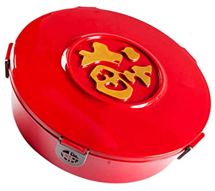 LXYDPZ Runde Snack-Servierplatte, Vintage-Rot, rund, Süßigkeiten-Trennbox, Behälter für Snacks, asiatisches Zuhause, Servierfach, Box mit Fu-Charakter, Aufbewahrungsbox rot (rot)