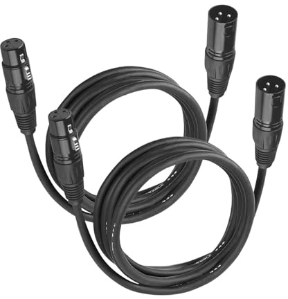 2-Pack DMX-Kabel 3m/9,8 Fot XLR Hane till Hona 3-Stiftskontakt för Scenlampor och Signalanslutning