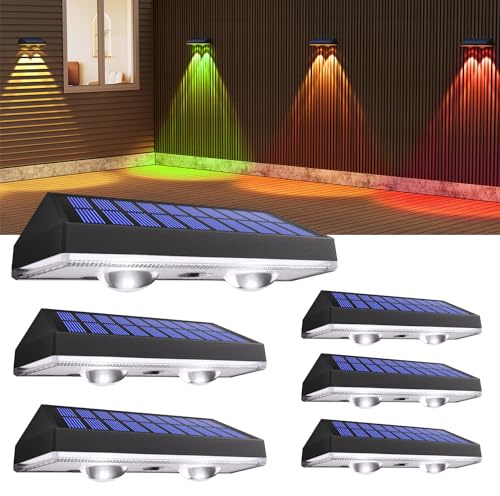 HAMLITE Solar Fence Lights Outdoor Garden: RGB Solar Wall Lights Outdoor Waterproof - Bright Solar Powered Garden Fence Lights 8 Color Modes for Outside Deck Patio Decking Gate Yard Decoration 6Pack