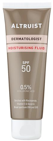 Altruist Fluido hidratante FPS 50, Protección UVA/UVB de amplio espectro, Fórmula antiedad, Ácido Hialurónico, Niacinamida y Vitamina E, Hidratante, No grasa, 50 ml