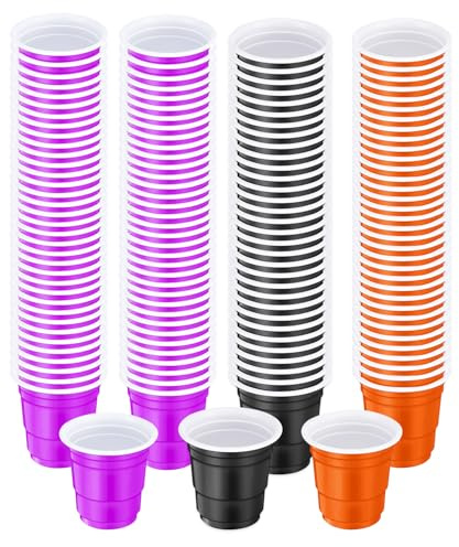 AOVNA 150pcs Halloween Plastic Shot Glasses Disposable 2oz Shot Cups Disposable Drinking Cups for Christmas Birthday Party Taste Serving Snacks Samples and Tastings