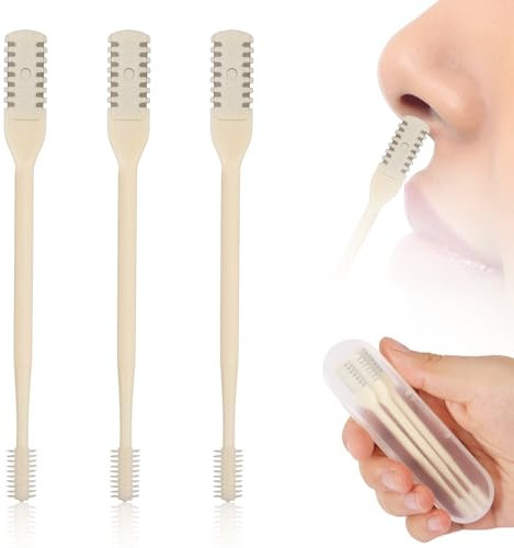 3 Pièces 2 en 1 Tondeuse à Poils de Nez, Rotative à 360° Coupe-Poils de Nez Double Face Coupe Poils de Nez Manuel Outil d'Épilation des Narines avec Cure-Oreilles pour Hommes Femmes (Crème)