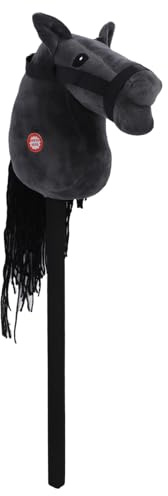 Carousel Home Steckenpferd mit Sound | Kinderstockpferd mit Galoppierenden Wiehergeräuschen | -Plüsch-Reitspielzeug für jungèn und Mädchen – 70 cm (Schwarz)