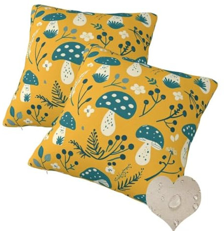 Outdoor Kissen Wetterfest 2er Set Kissenbezug 45x45 cm, Outdoor Kissenbezug Karamell Sommer Gartenkissen Mit ReißVerschluss, Deko Kissen Pilz Kuschelkissen für Balkon Patio Garten Deko, Geschenke -xh1