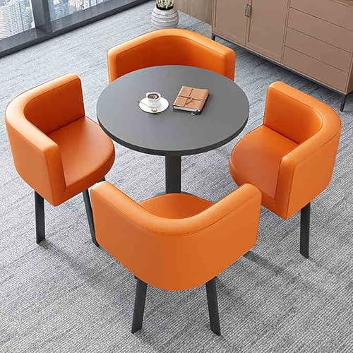 LHXLSH Tisch- Und Stuhl Kombination, Besprechungstisch Büro-Empfangsraum Runder Esstisch Mit 4 Stühlen Set, Esstisch-Set für Esszimmer, Café Und Kleine Räume(Orange a)