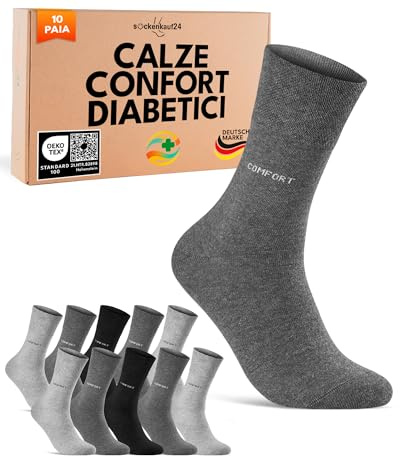 sockenkauf24 10 Paia Calze Confort Diabetici Uomo 39-42 Donna senza Elastico Cotone senza Cucitura Nero Grigio Antracite