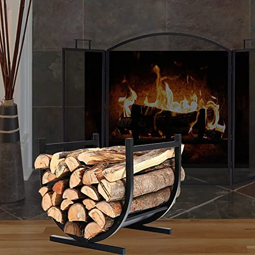 OLSKFUH Semicircle Design Metal Firewood Log Holder Black, Solid Wrought Iron Firewood Rack Indoor Outdoor Garden Wood Storage Log Rack